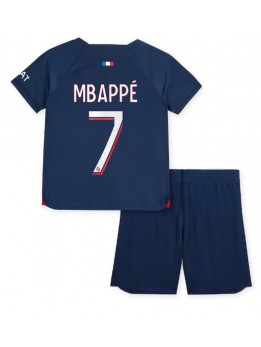 Paris Saint-Germain Kylian Mbappe #7 Heimtrikotsatz für Kinder 2023-24 Kurzarm (+ Kurze Hosen)